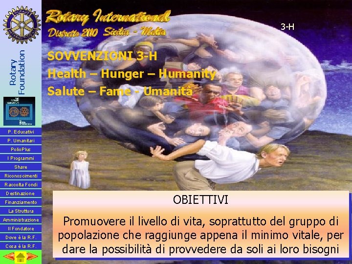 Rotary Foundation 3 -H SOVVENZIONI 3 -H Health – Hunger – Humanity Salute –