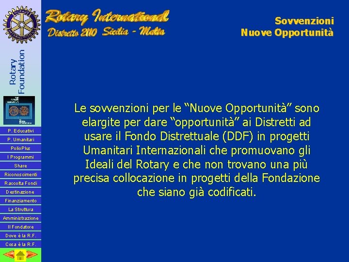 Rotary Foundation Sovvenzioni Nuove Opportunità P. Educativi P. Umanitari Polio. Plus I Programmi Share