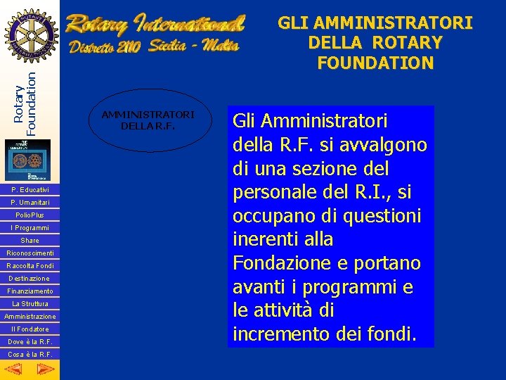 Rotary Foundation P. Educativi P. Umanitari Polio. Plus I Programmi Share Riconoscimenti Raccolta Fondi