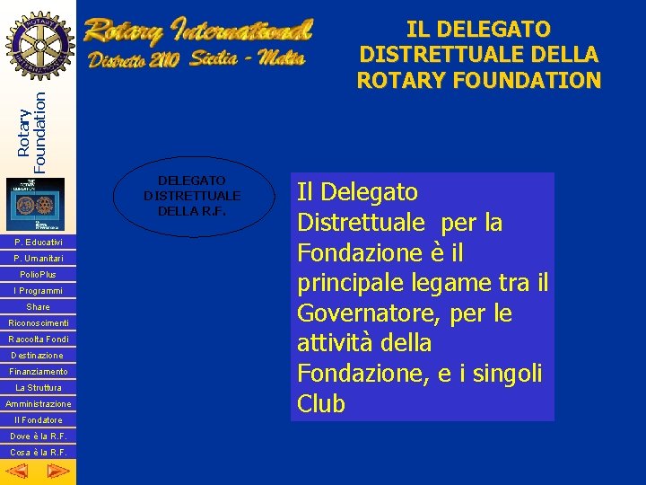 Rotary Foundation P. Educativi P. Umanitari Polio. Plus I Programmi Share Riconoscimenti Raccolta Fondi