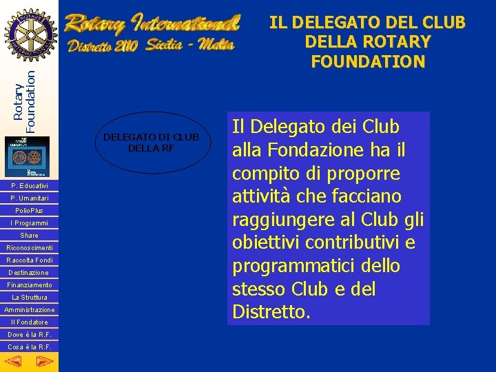 Rotary Foundation P. Educativi P. Umanitari Polio. Plus I Programmi Share Riconoscimenti Raccolta Fondi