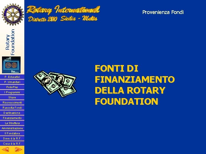 Rotary Foundation Provenienza Fondi P. Educativi P. Umanitari Polio. Plus I Programmi Share Riconoscimenti