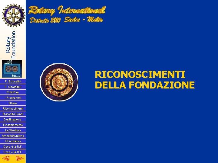 Rotary Foundation P. Educativi P. Umanitari Polio. Plus I Programmi Share Riconoscimenti Raccolta Fondi