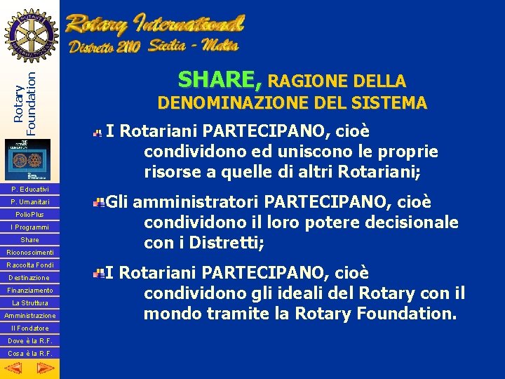 Rotary Foundation P. Educativi P. Umanitari Polio. Plus I Programmi Share Riconoscimenti Raccolta Fondi