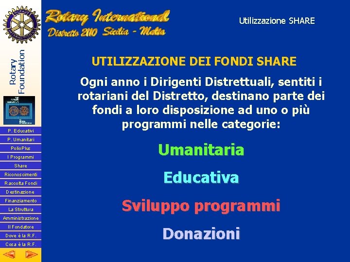 Rotary Foundation Utilizzazione SHARE P. Educativi P. Umanitari Polio. Plus I Programmi Share Riconoscimenti