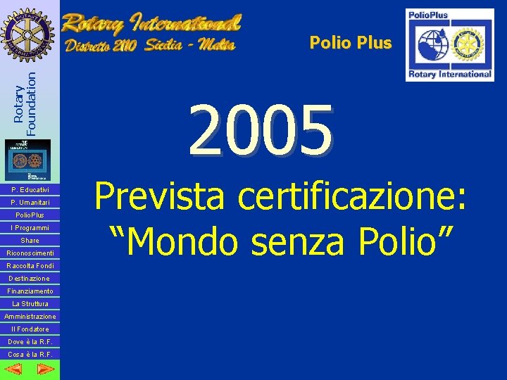 Rotary Foundation Polio Plus P. Educativi P. Umanitari Polio. Plus I Programmi Share Riconoscimenti