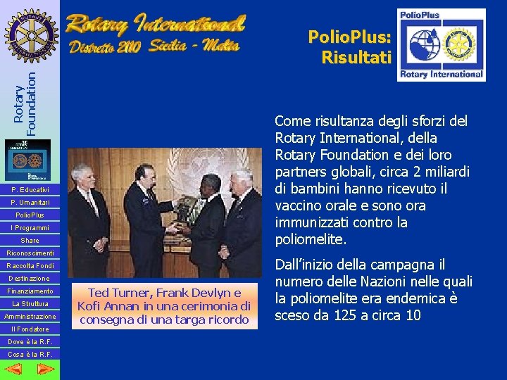 Rotary Foundation Polio. Plus: Risultati Come risultanza degli sforzi del Rotary International, della Rotary