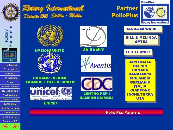 Rotary Foundation Partner Polio. Plus BANCA MONDIALE BILL & MELINDA GATES NAZIONI UNITE DE