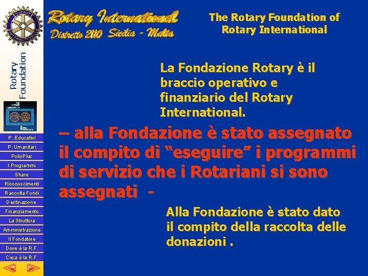 Rotary Foundation The Rotary Foundation of Rotary International P. Educativi P. Umanitari Polio. Plus