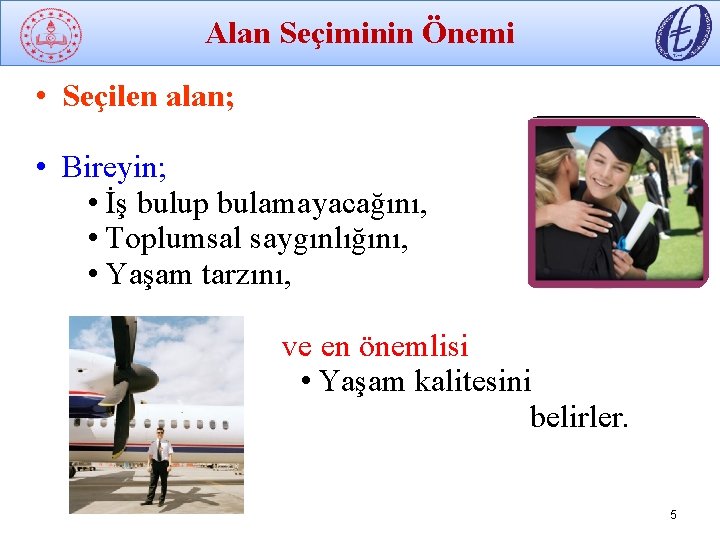 Alan Seçiminin Önemi • Seçilen alan; • Bireyin; • İş bulup bulamayacağını, • Toplumsal