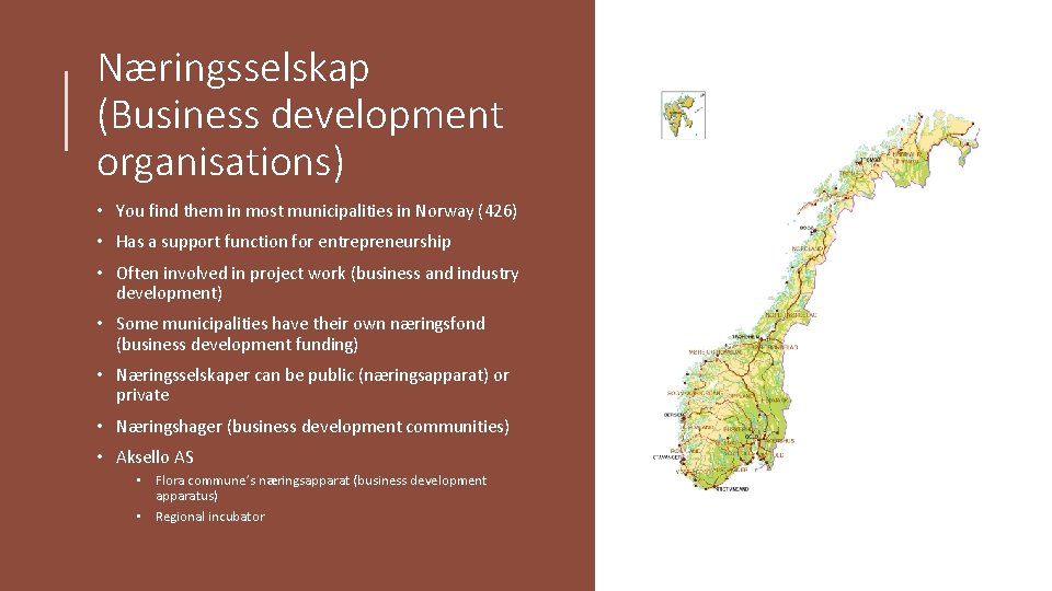 Næringsselskap (Business development organisations) • You find them in most municipalities in Norway (426)