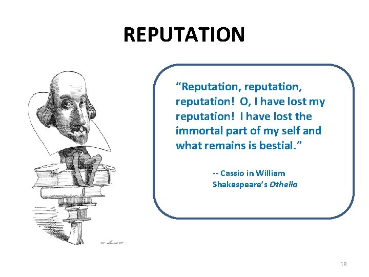REPUTATION “Reputation, reputation! O, I have lost my reputation! I have lost the immortal