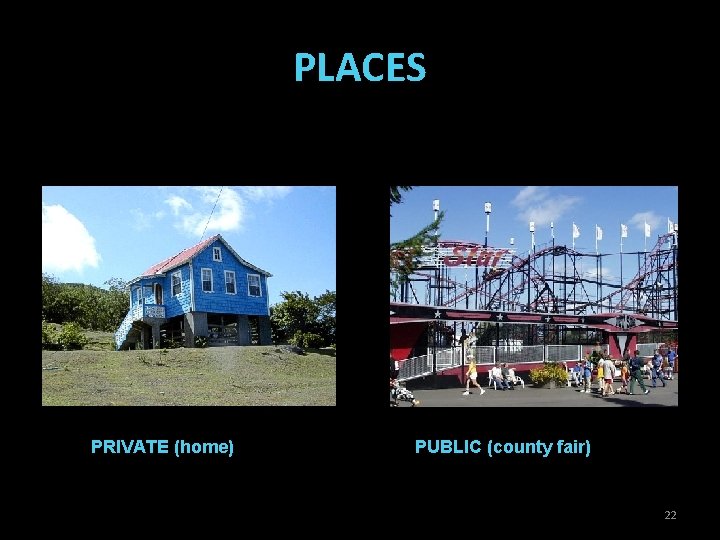 PLACES PRIVATE (home) PUBLIC (county fair) 22 