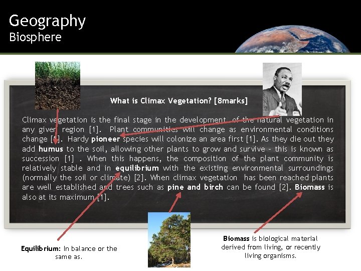 Geography Biosphere What is Climax Vegetation? [8 marks] Climax vegetation is the final stage