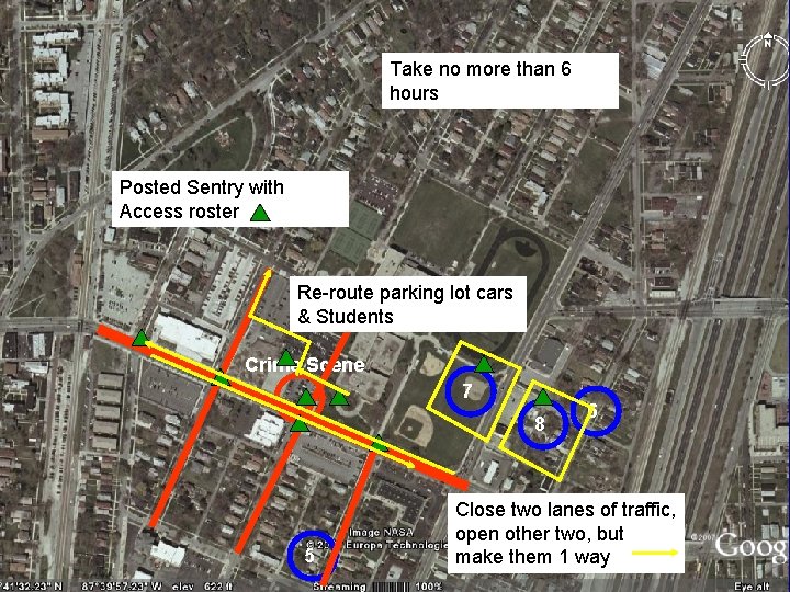 Take no more than 6 hours Posted Sentry with Access roster Re-route parking lot
