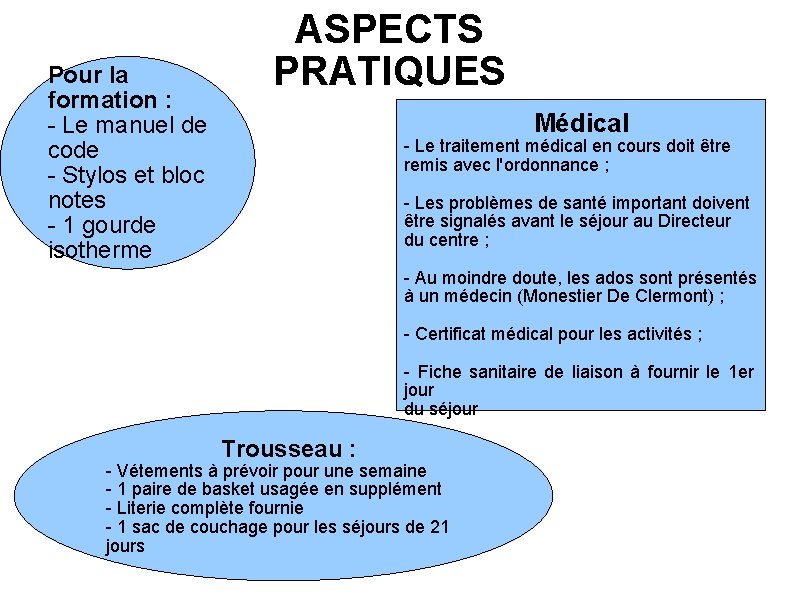 Pour la formation : - Le manuel de code - Stylos et bloc notes