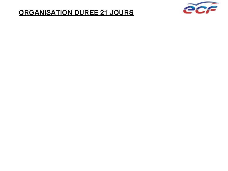 ORGANISATION DUREE 21 JOURS 