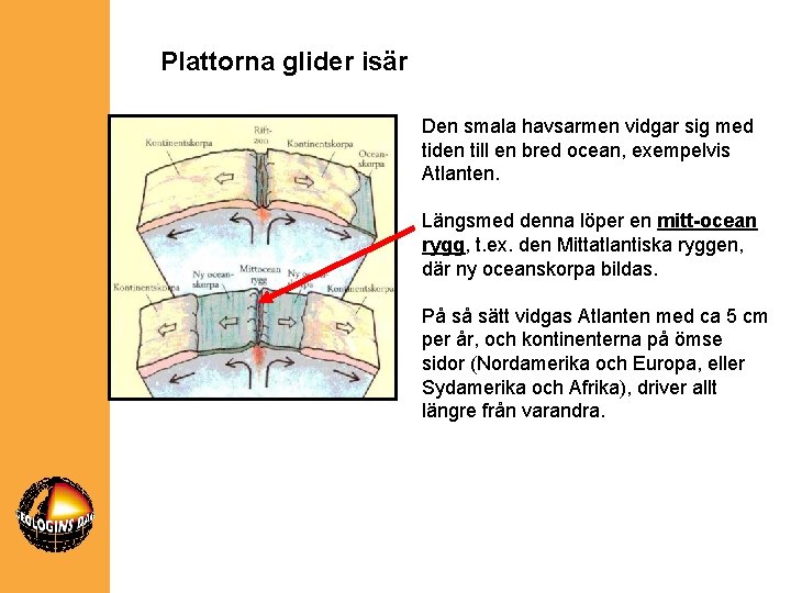 Plattorna glider isär Den smala havsarmen vidgar sig med tiden till en bred ocean,