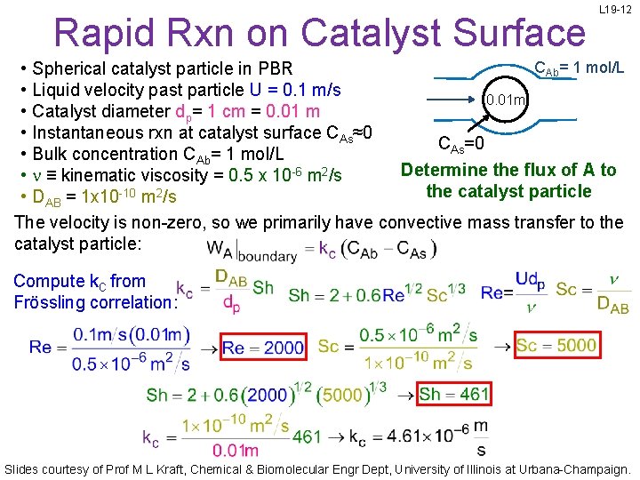 Rapid Rxn on Catalyst Surface L 19 -12 CAb= 1 mol/L • Spherical catalyst