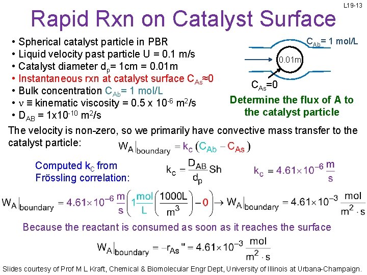 Rapid Rxn on Catalyst Surface L 19 -13 CAb= 1 mol/L • Spherical catalyst