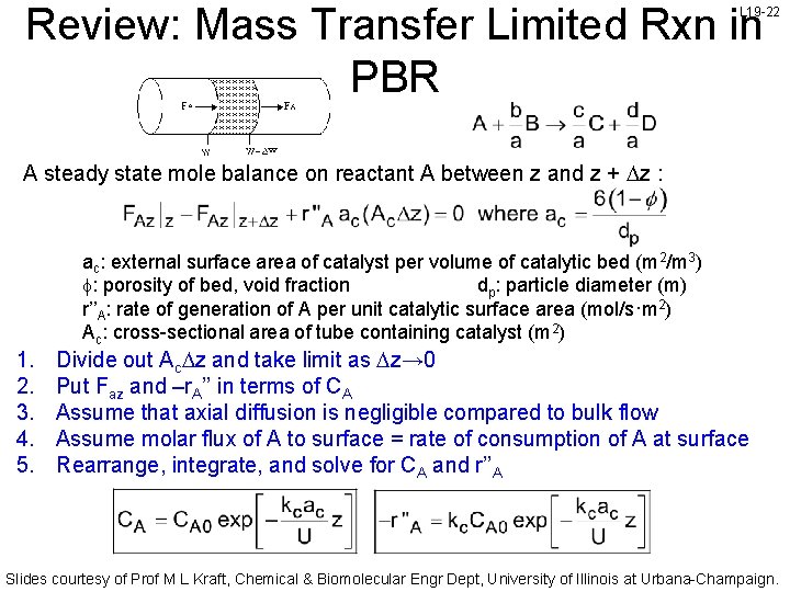 Review: Mass Transfer Limited Rxn in PBR L 19 -22 A steady state mole