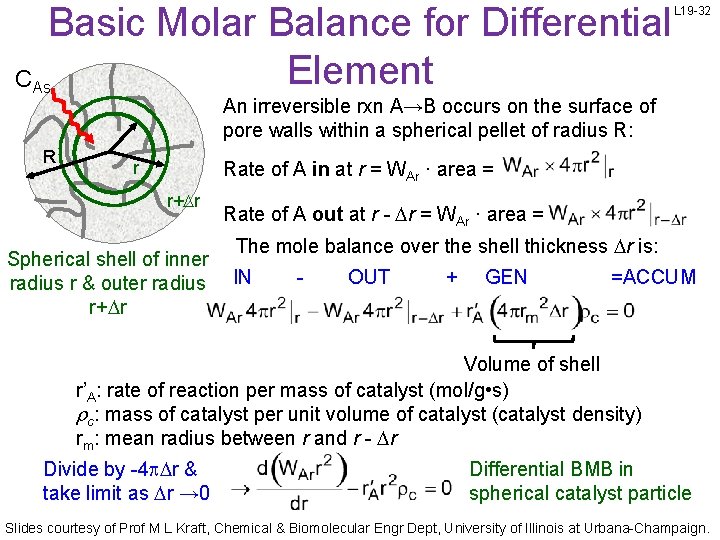 Basic Molar Balance for Differential Element CAs R L 19 -32 An irreversible rxn