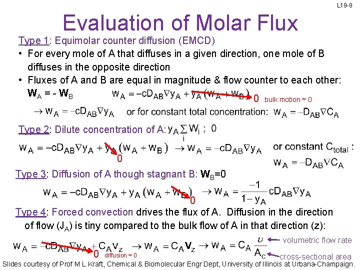 L 19 -8 Evaluation of Molar Flux Type 1: Equimolar counter diffusion (EMCD) •