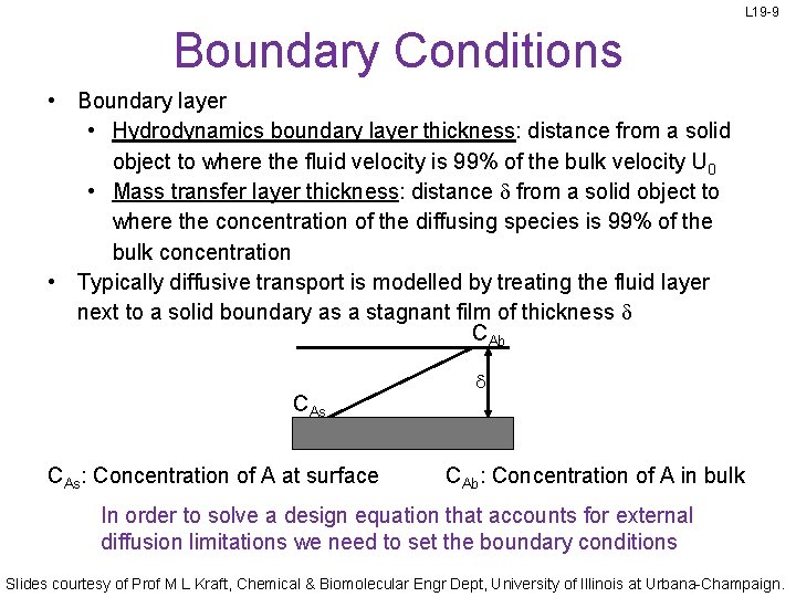 L 19 -9 Boundary Conditions • Boundary layer • Hydrodynamics boundary layer thickness: distance