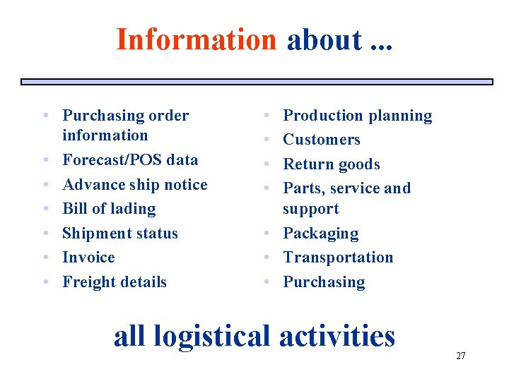 Information about. . . • Purchasing order information • Forecast/POS data • Advance ship