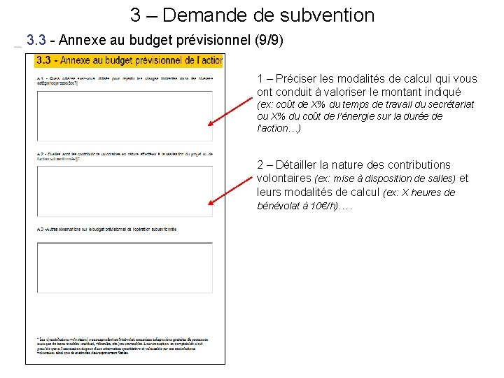 3 – Demande de subvention 3. 3 - Annexe au budget prévisionnel (9/9) 1