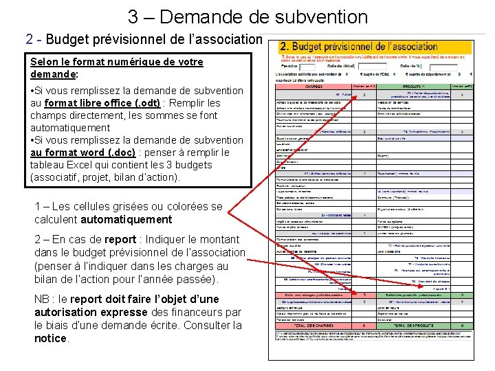 3 – Demande de subvention 2 - Budget prévisionnel de l’association Selon le format