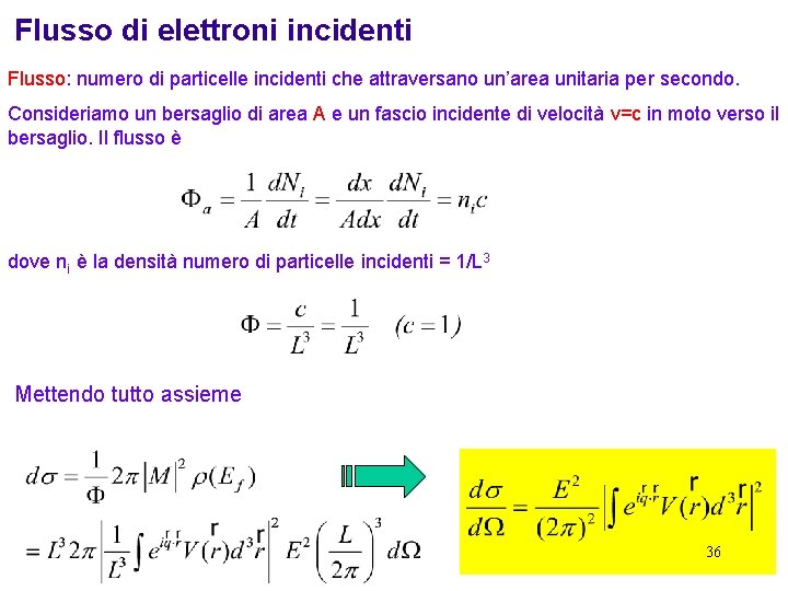 Flusso di elettroni incidenti Flusso: numero di particelle incidenti che attraversano un’area unitaria per