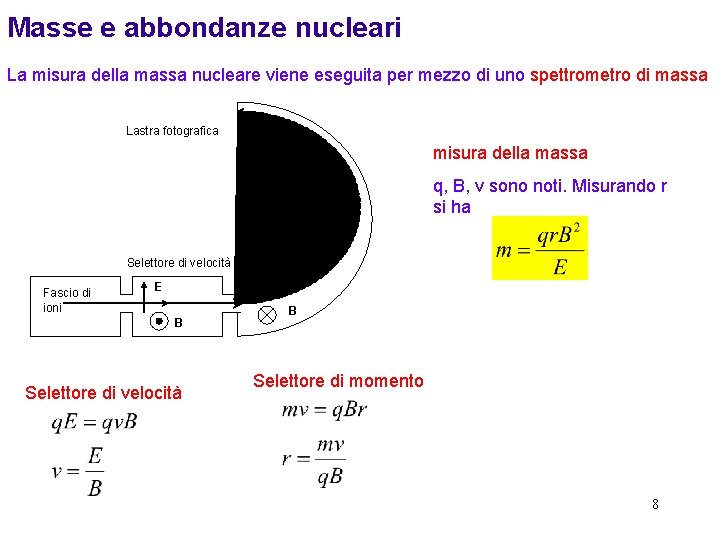 Masse e abbondanze nucleari La misura della massa nucleare viene eseguita per mezzo di