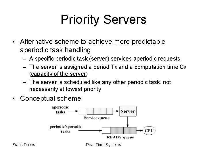 Priority Servers • Alternative scheme to achieve more predictable aperiodic task handling – A