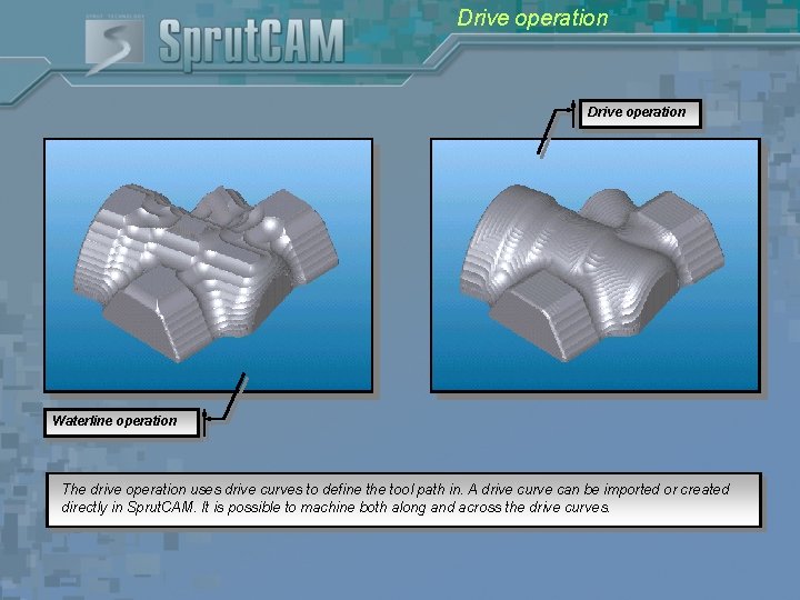 Drive operation Waterline operation The drive operation uses drive curves to define the tool