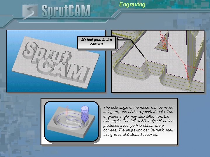 Engraving 3 D tool path in the corners The side angle of the model