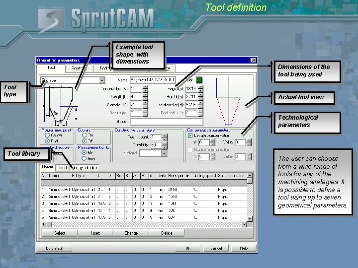 Tool definition Example tool shape with dimensions Tool type Dimensions of the tool being