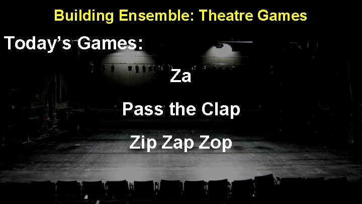 Building Ensemble: Theatre Games Today’s Games: Za Pass the Clap Zip Zap Zop 