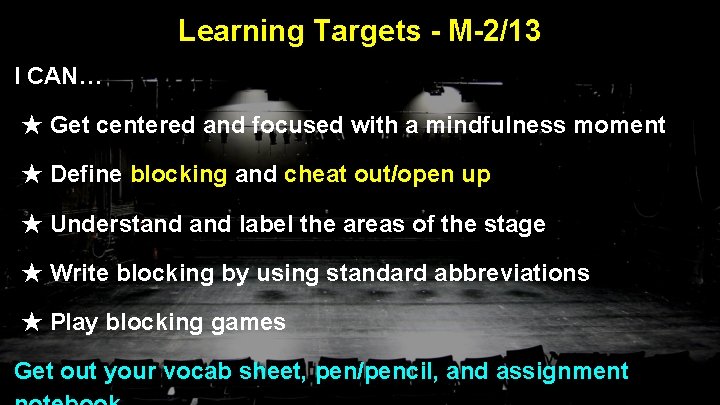 Learning Targets - M-2/13 I CAN… ★ Get centered and focused with a mindfulness