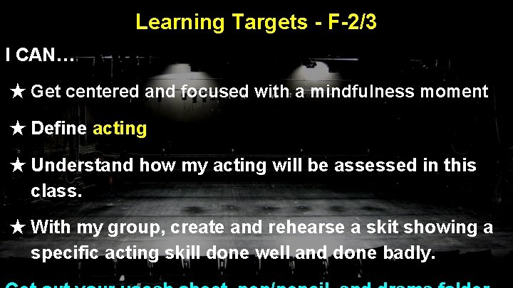 Learning Targets - F-2/3 I CAN… ★ Get centered and focused with a mindfulness