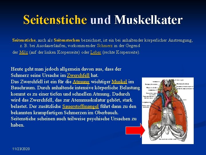 Seitenstiche und Muskelkater Seitenstiche, auch als Seitenstechen bezeichnet, ist ein bei anhaltender körperlicher Anstrengung,