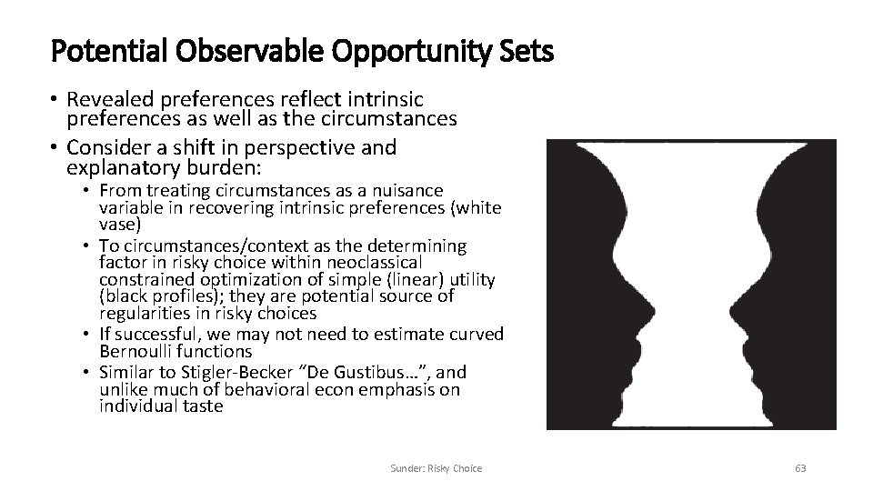 Potential Observable Opportunity Sets • Revealed preferences reflect intrinsic preferences as well as the