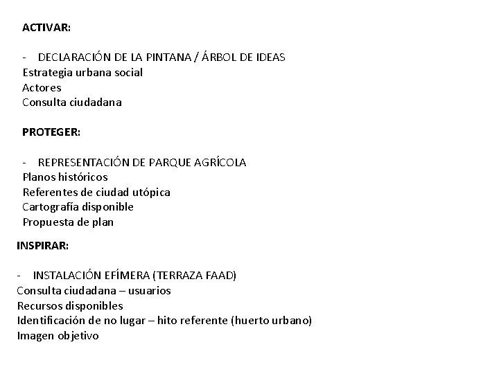 ACTIVAR: - DECLARACIÓN DE LA PINTANA / ÁRBOL DE IDEAS Estrategia urbana social Actores