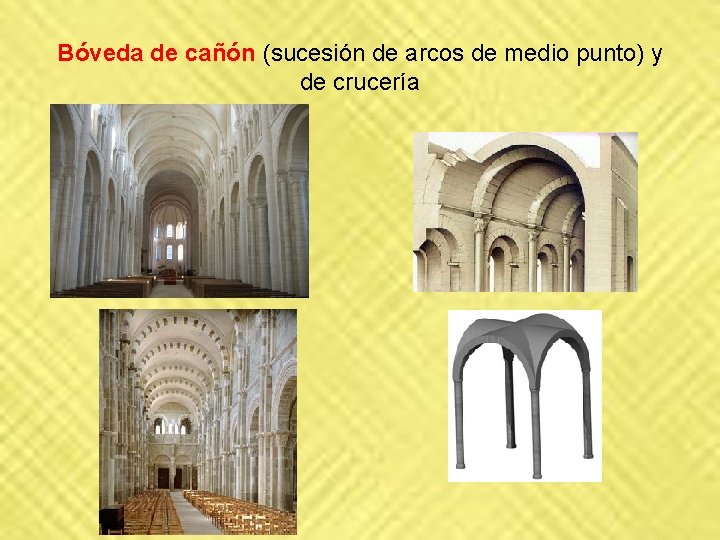 Bóveda de cañón (sucesión de arcos de medio punto) y de crucería Bóveda de cañón (sucesión de arcos de medio punto) y de crucería