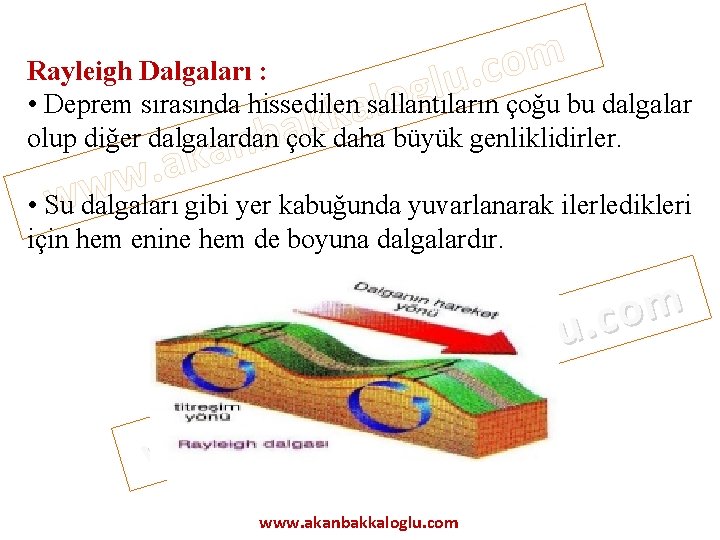 m o c. u l g Rayleigh Dalgaları : • Deprem sırasında hissedilen sallantıların