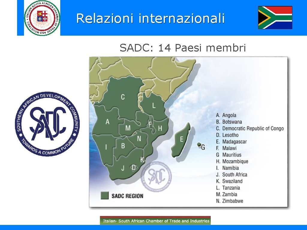 Relazioni internazionali SADC: 14 Paesi membri 