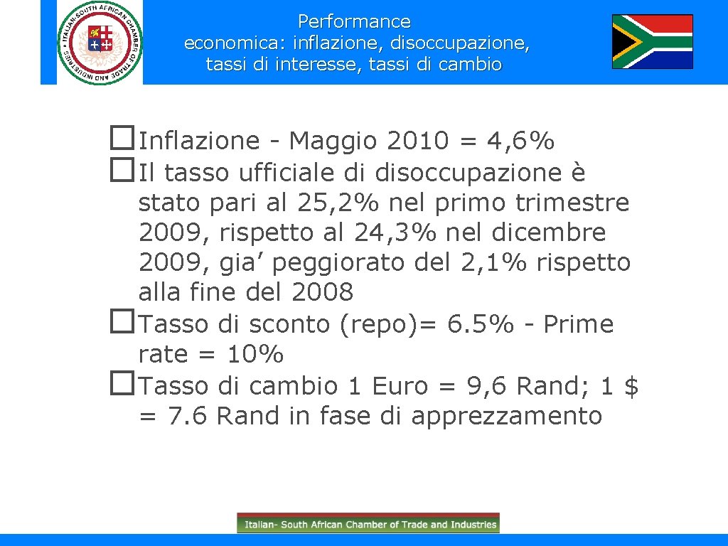 Performance economica: inflazione, disoccupazione, tassi di interesse, tassi di cambio �Inflazione - Maggio 2010