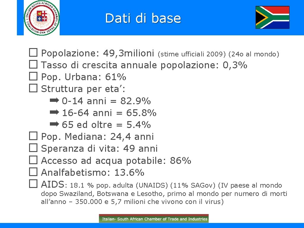 Dati di base � Popolazione: 49, 3 milioni (stime ufficiali 2009) (24 o al