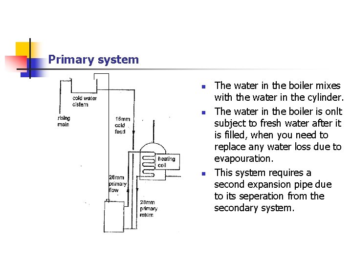 Primary system n n n The water in the boiler mixes with the water