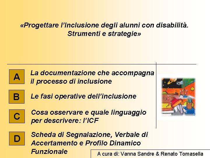  «Progettare l’Inclusione degli alunni con disabilità. Strumenti e strategie» A La documentazione che